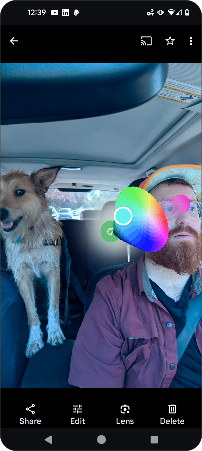 Color picker, drag the handle across the full spectrum to set the grade