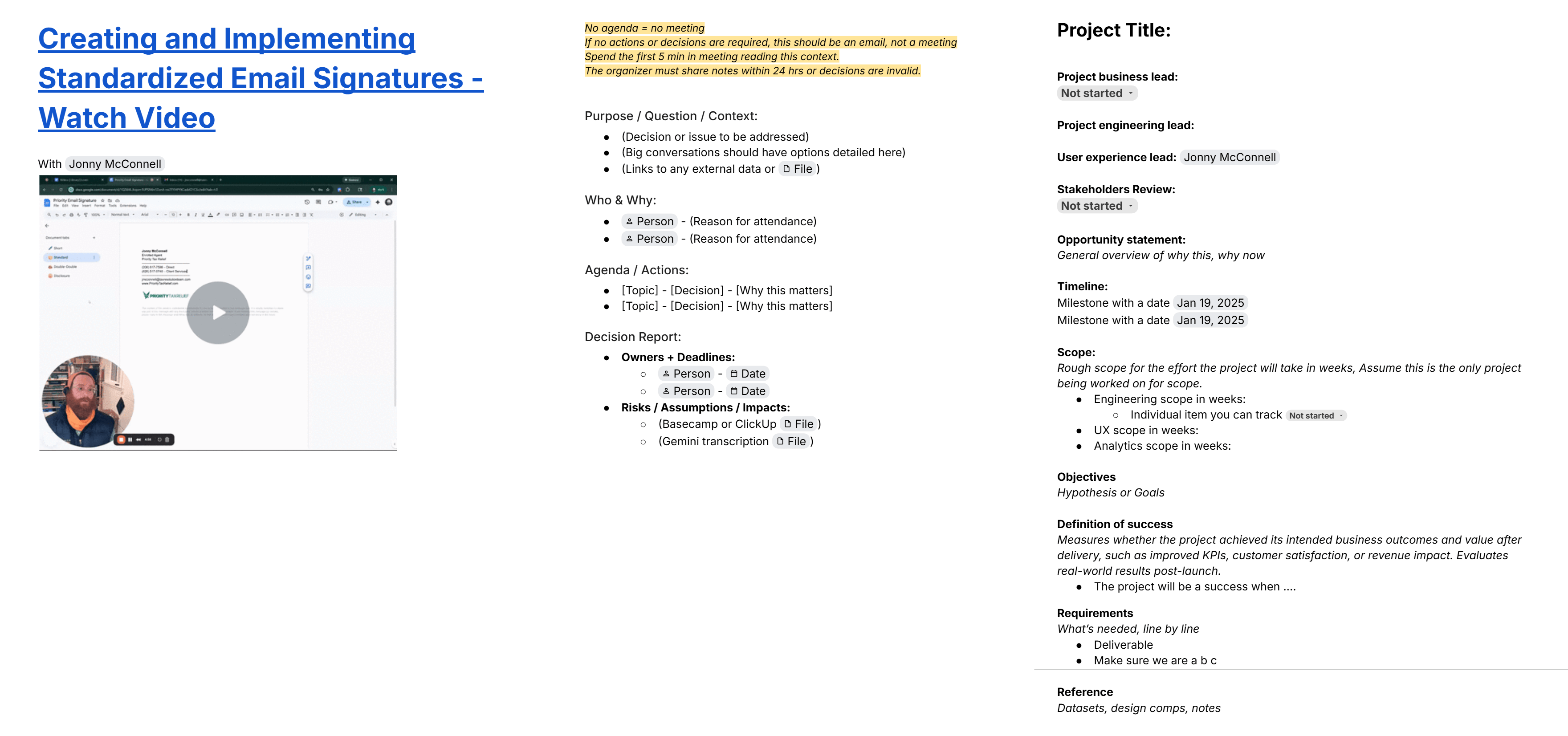 Project description document, Amazon-style one-pager with problem, solution, metrics, and resources sections.