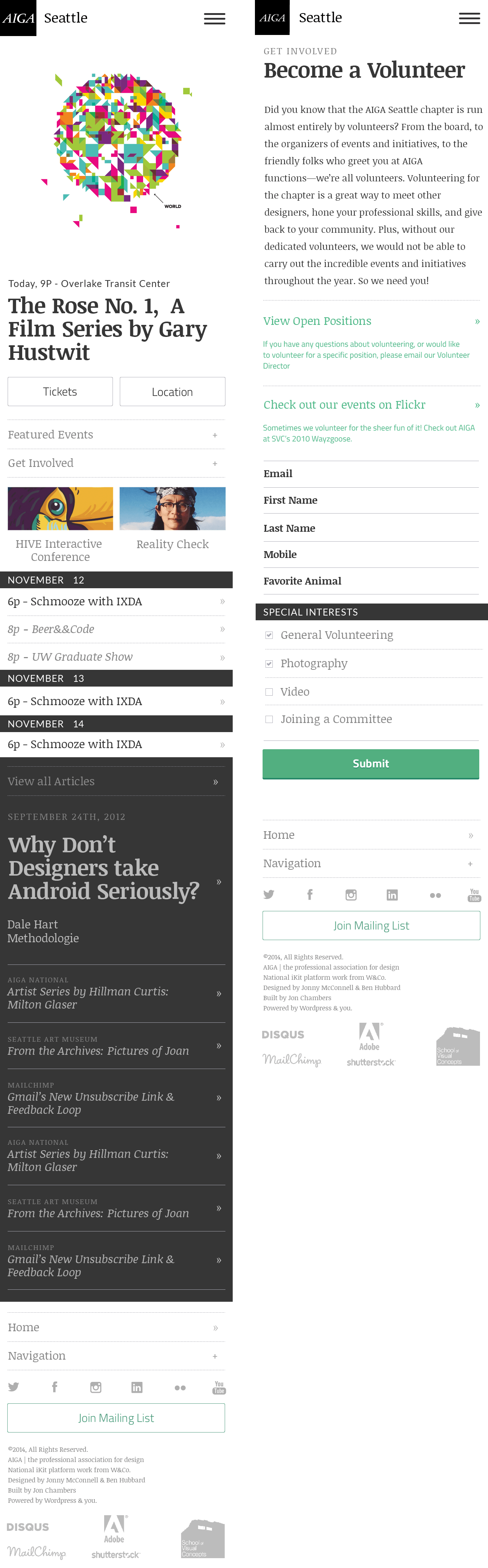 Responsive mobile layout and volunteer signup form