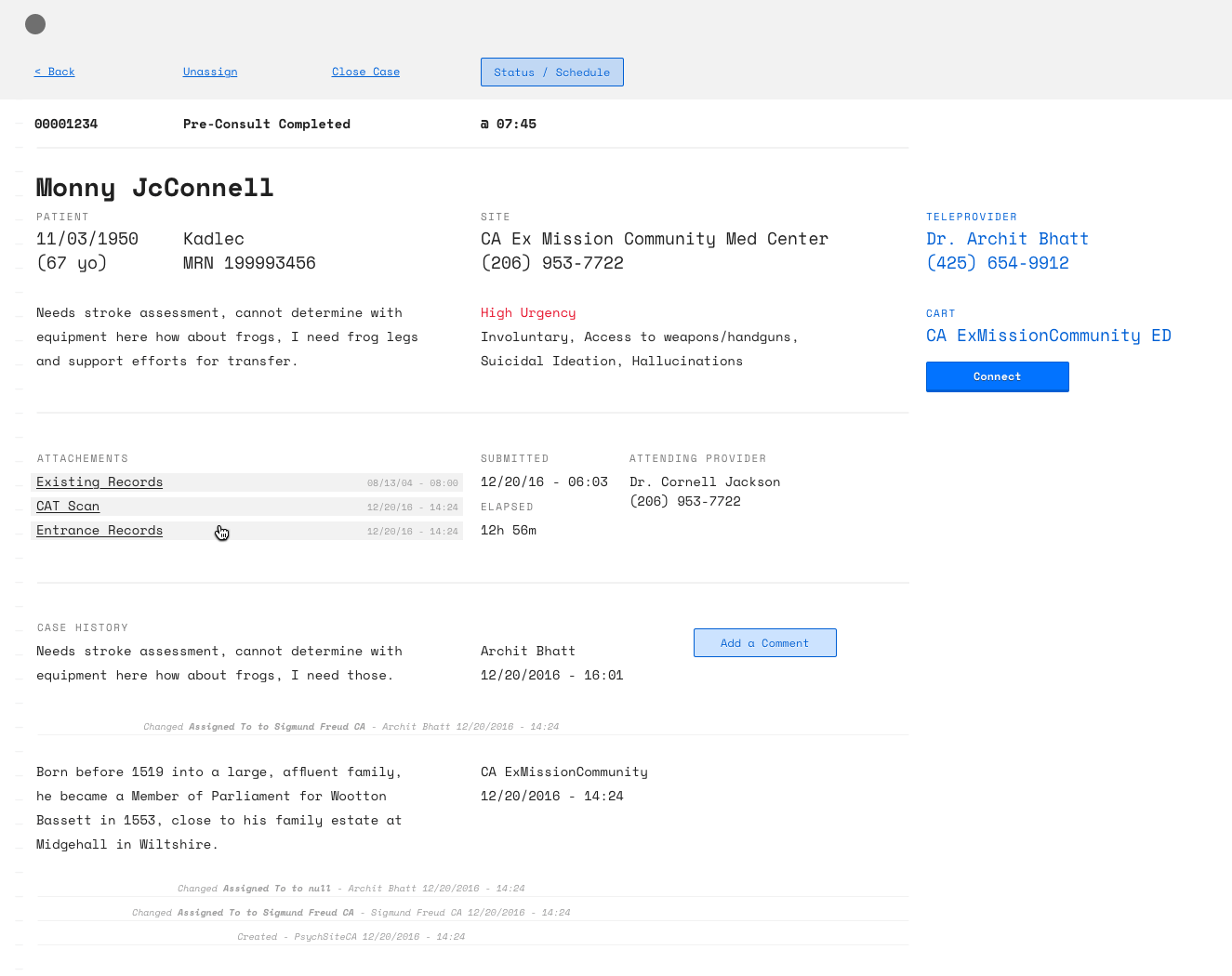 Custom skin for the prototype dashboard (patient detail view) built on Salesforce.