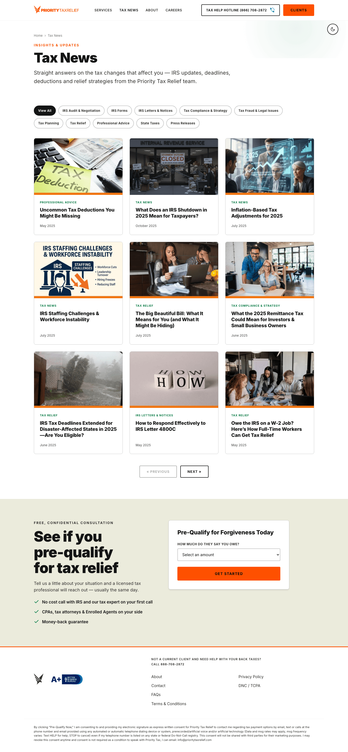 Redesigned marketing site, Tax News/IRS Audit page with timely updates and expert commentary.