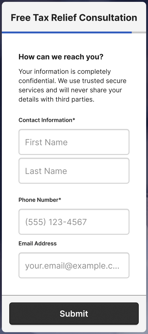 Calculator contact step,  initial screen asking for preferred contact method.