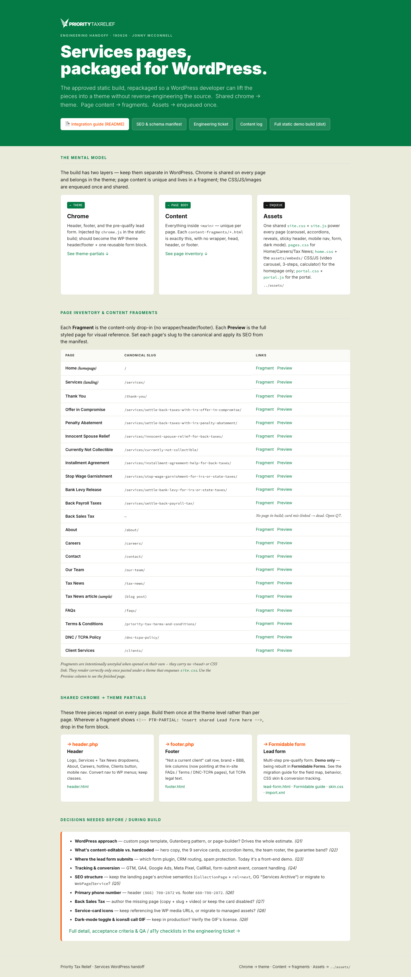 Engineering handoff documentation