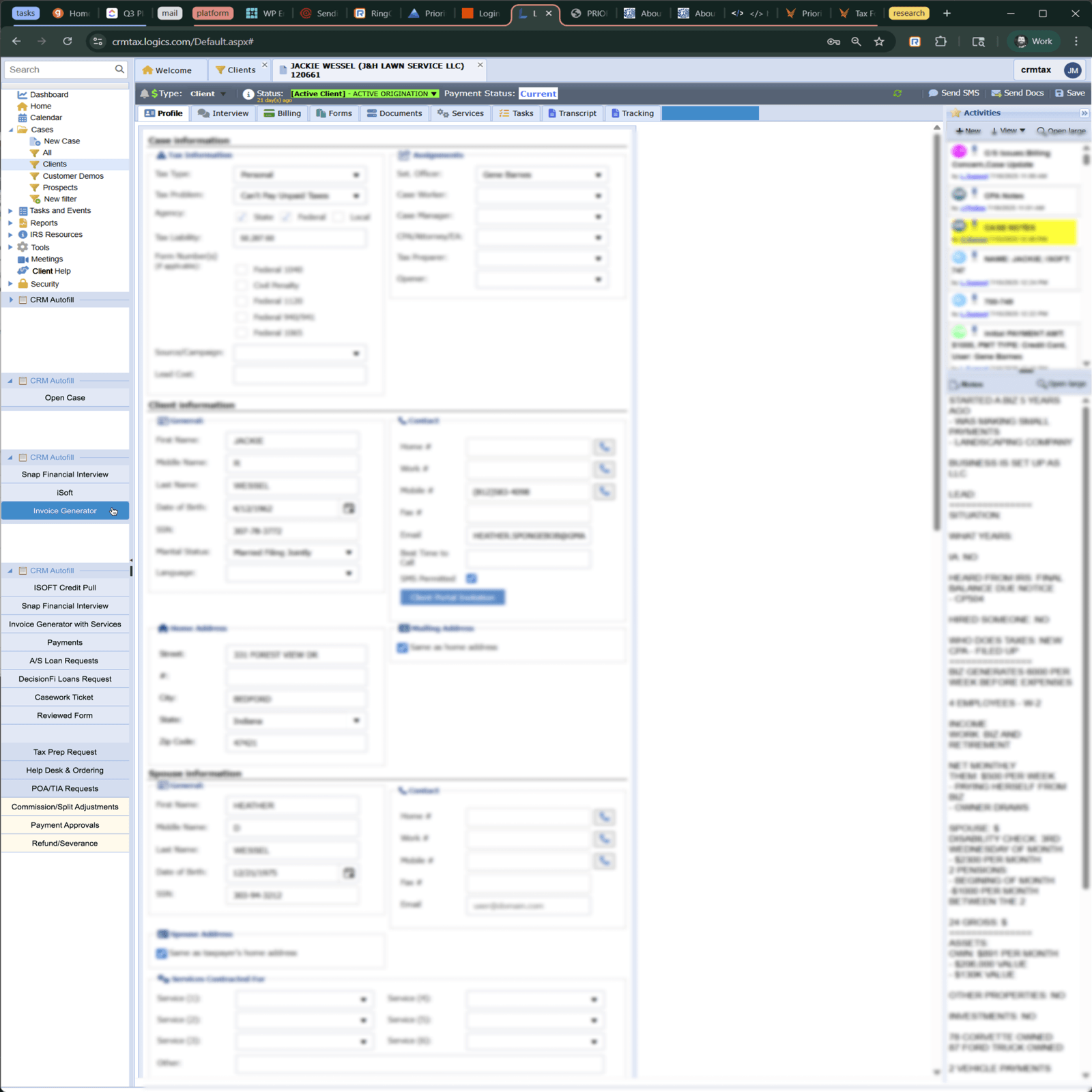 Chrome extension design, the Logics CRM with the new PTR extension menu injected into the interface. Additional actions and data visibility added at the point of use. The 'minimum viable improvement' move before a full platform rebuild.