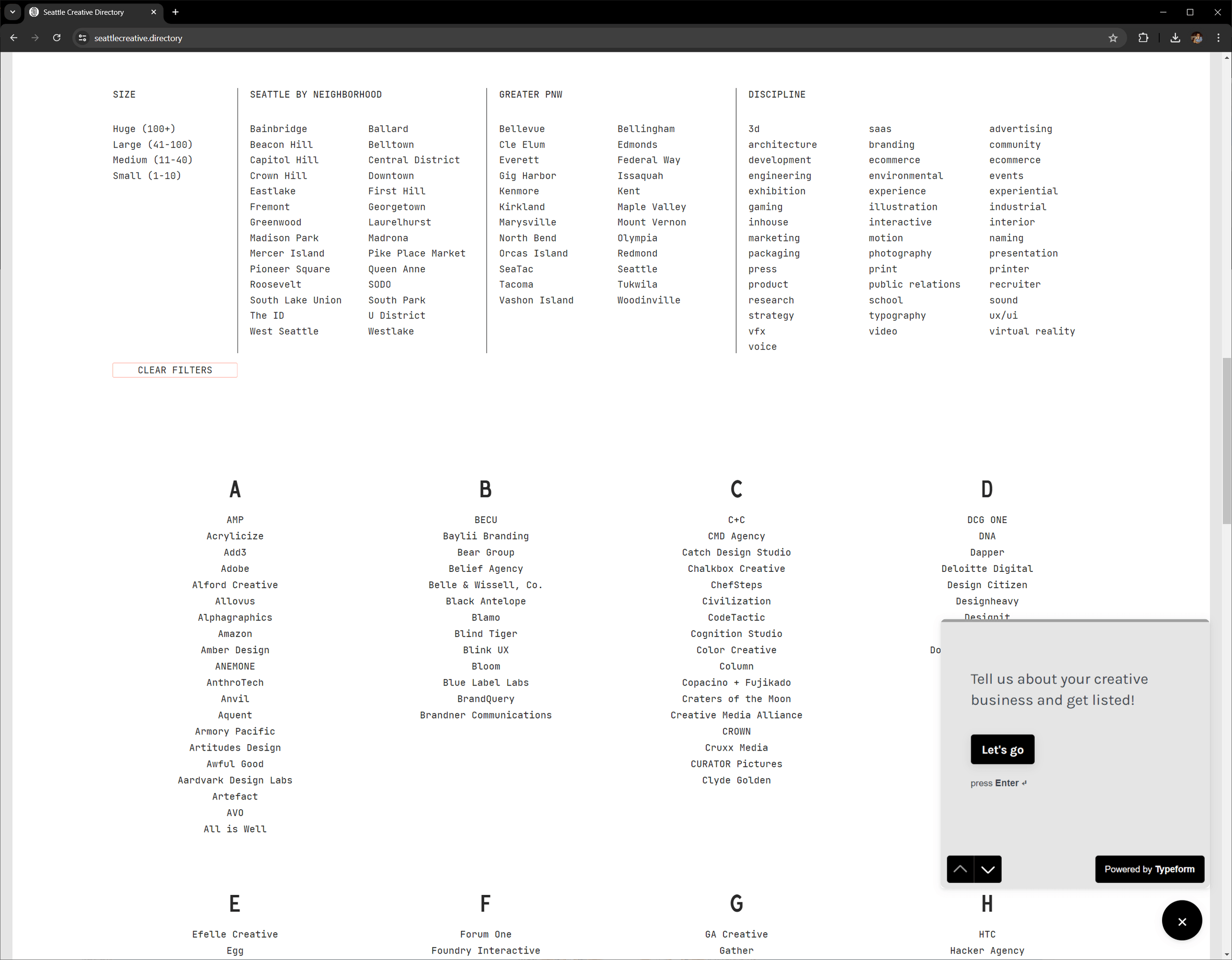 The rebuilt filter system: Size, Neighborhood, City, and Tags — four axes that let different users find what they need without seeing everything at once.