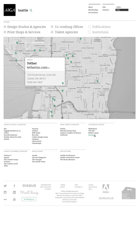 AIGA Seattle Index/Map — interactive directory of Seattle design studios, agencies, and institutions