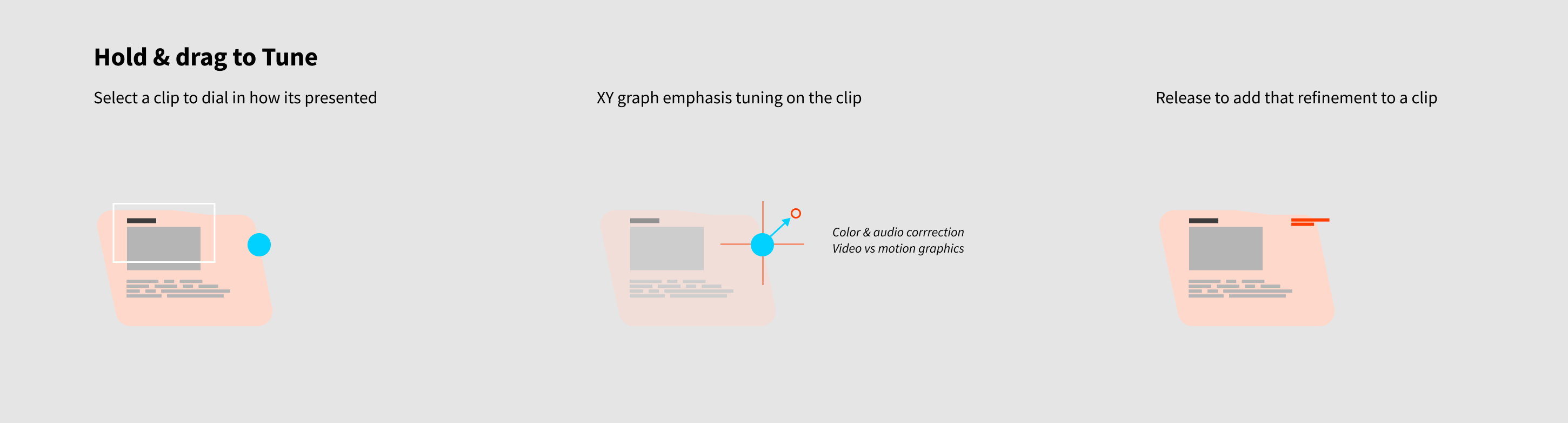 Hold & drag to Tune, XY graph emphasis dial on a clip