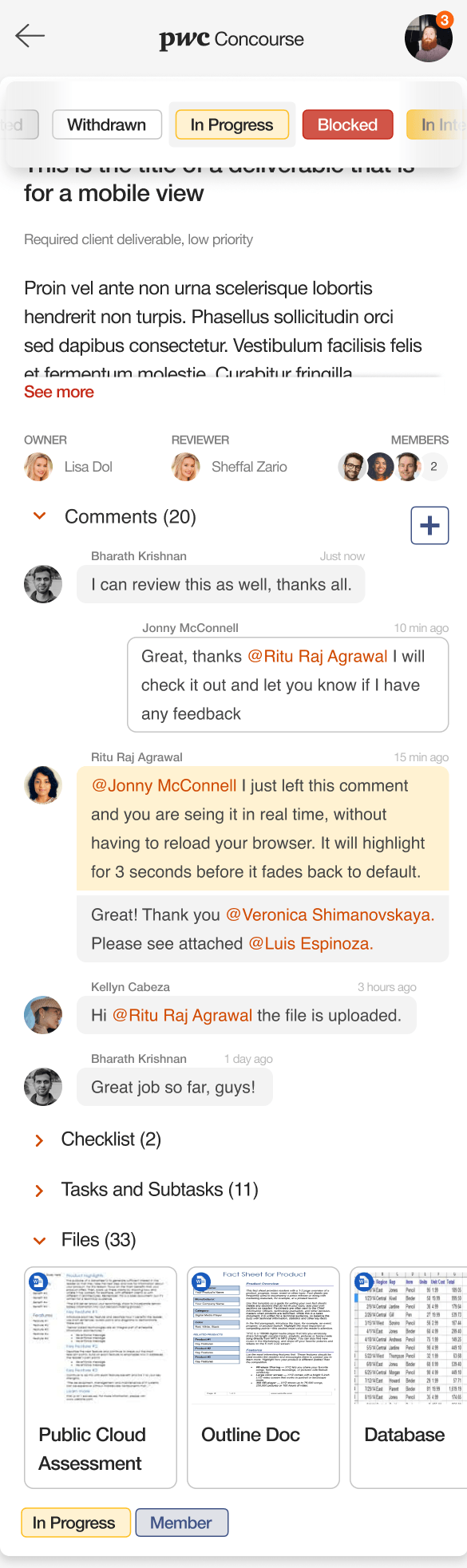 Work Item Status Panel