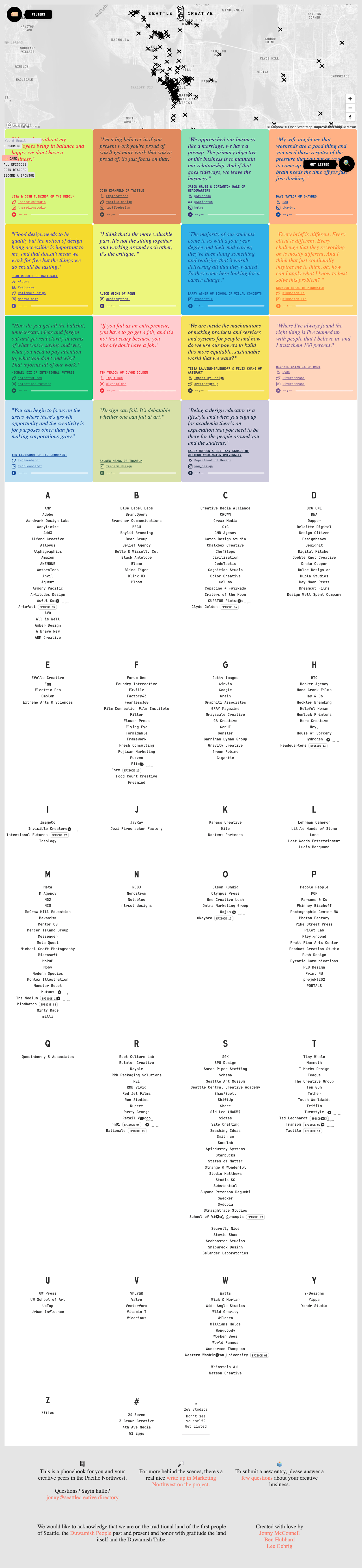 Filter in use: 'recruiter' tag active, narrowing to studios that match a specific hiring context. The taxonomy was the design challenge — getting the right level of specificity without fragmenting the directory.