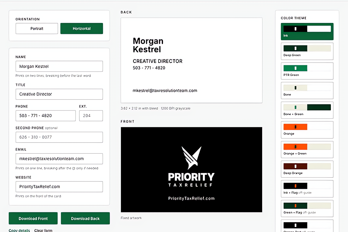 Priority Business Card Maker | Tool Design | Jonny McConnell