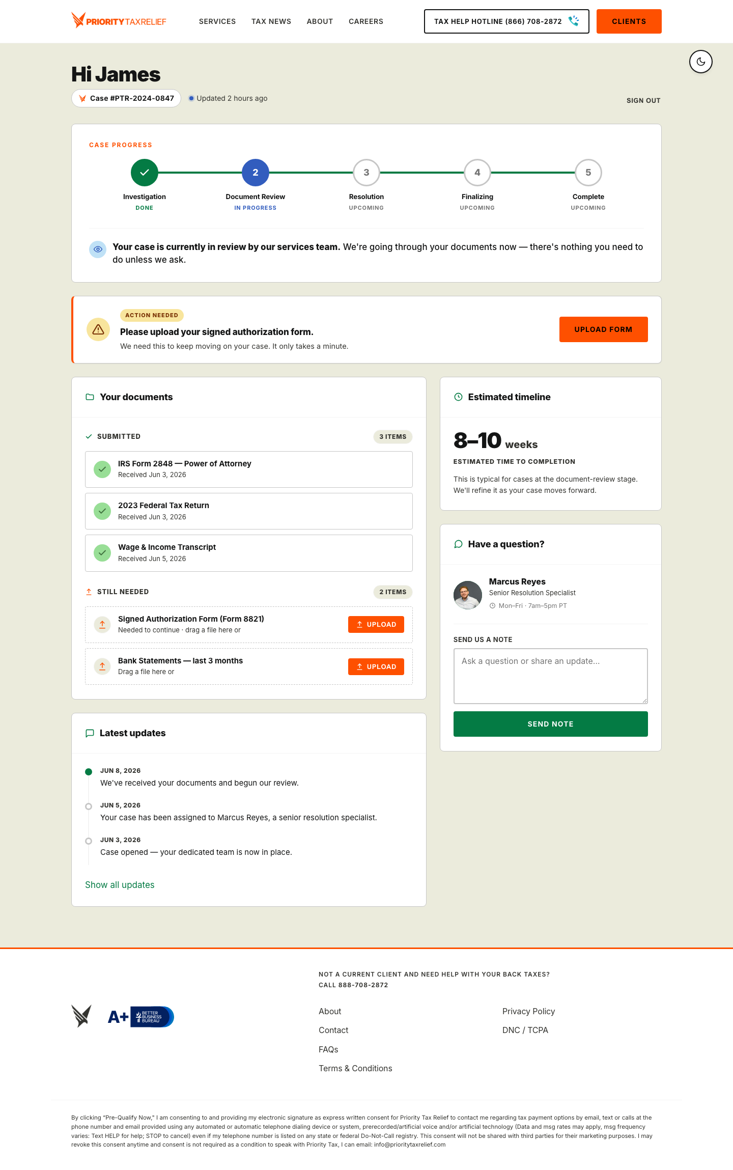 Client portal dashboard prototype